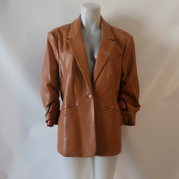 Womens 5a7 Cinq A Sept "Kylie" Brown Vegan Leather Blazer/Jacket 14 - Picture 1 of 9